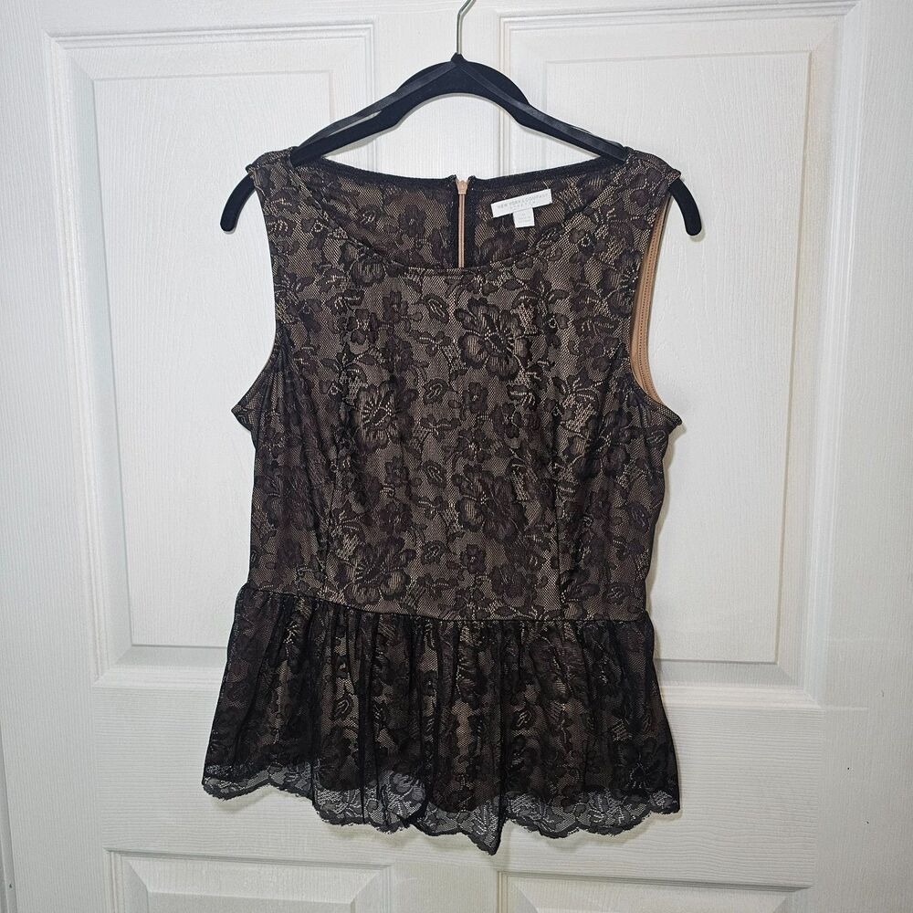 New York & Company Black Lace Sleeveless Blouse M Boho Romantic
